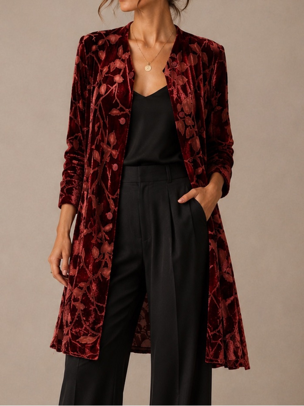 Windsmoor Burnout Velvet Silk Blend Duster Jacket Burgundy Size 18